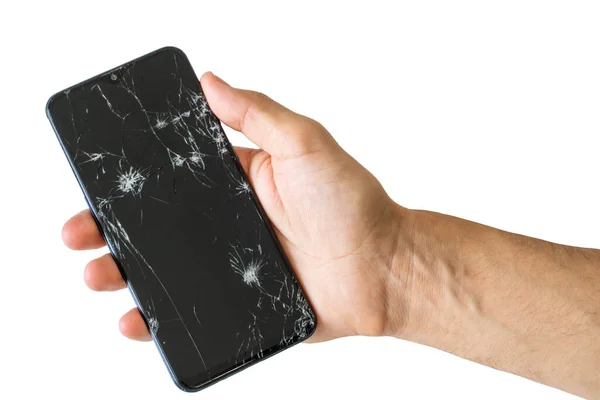 Beyaz arka planda kırık ekranlı bir telefon. Kırık telefon beyaz arka planda.