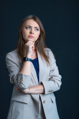 Business Woman on black background, Business woman emotions