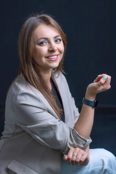 Business Woman on black background, Business woman emotions