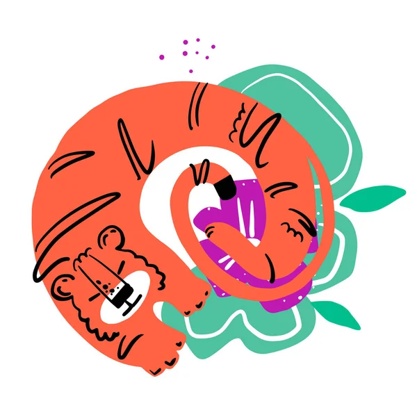 Kaplan bir yaprağın üzerinde yatıyor.