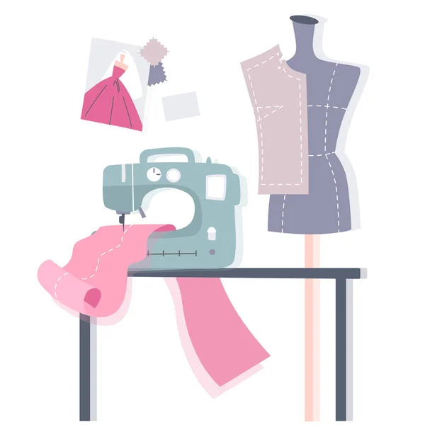 Atelier. Mesa, máquina de coser, maniquí — Archivo Imágenes Vectoriales