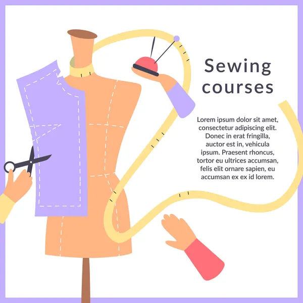 Sewing courses, Tailors mannequin — Stock Vector