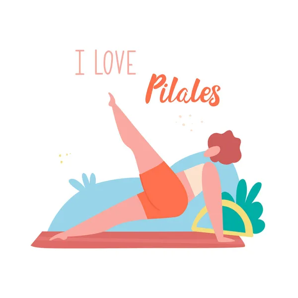 Lustige junge Mädchen tun Pilates — Stockvektor