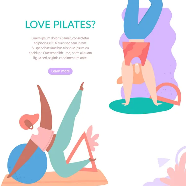 Zwei junge Frauen machen Pilates, Pilates Poster — Stockvektor