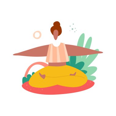 Esmer genç kadın paspasın üzerinde egzersiz yapıyor.