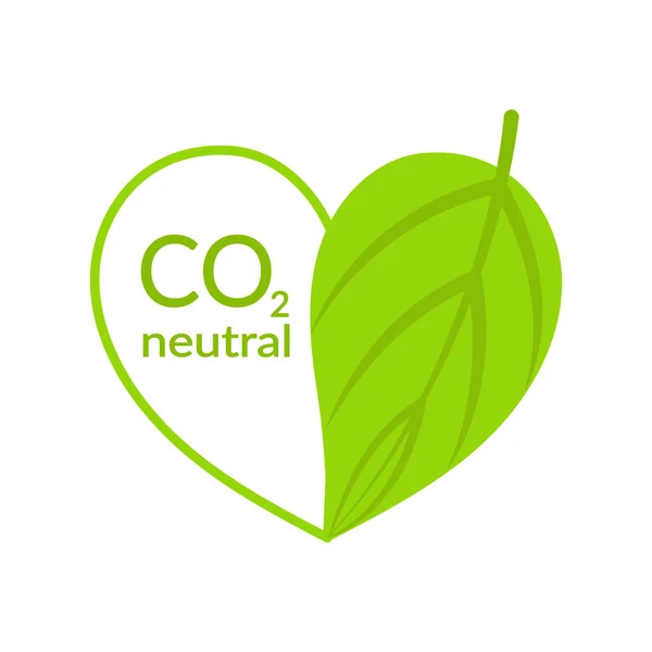 Logotipo de ícone neutro em carbono. Coração com folha — Vetor de Stock