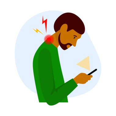 Telefon kullanırken kötü duruşu olan siyah bir adam.