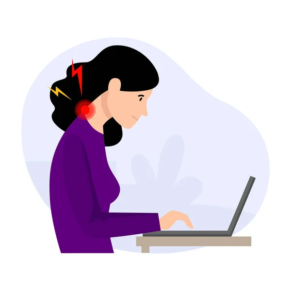 Donna, postura sbagliata mentre lavori su un computer — Vettoriale Stock