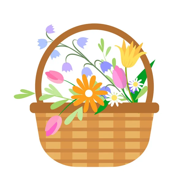 Плетений кошик з ніжними квітами., 8 березня — стоковий вектор