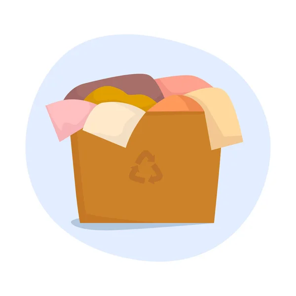 Ein Karton oder Behälter mit Altkleidern zum Upcycling. Das Konzept des Kleidungsrecyclings — Stockvektor