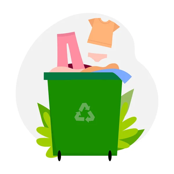 Zielony pojemnik ze starą odzieżą do dobrowolnych darowizn lub recyklingu odzieży — Wektor stockowy