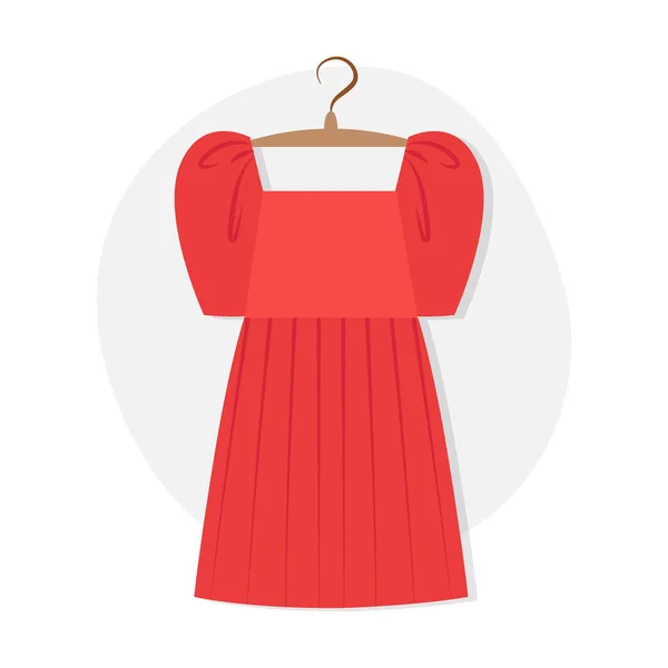Gyönyörű piros ruha egy vállfán. Divatelem. Rajzfilm illusztráció — Stock Vector
