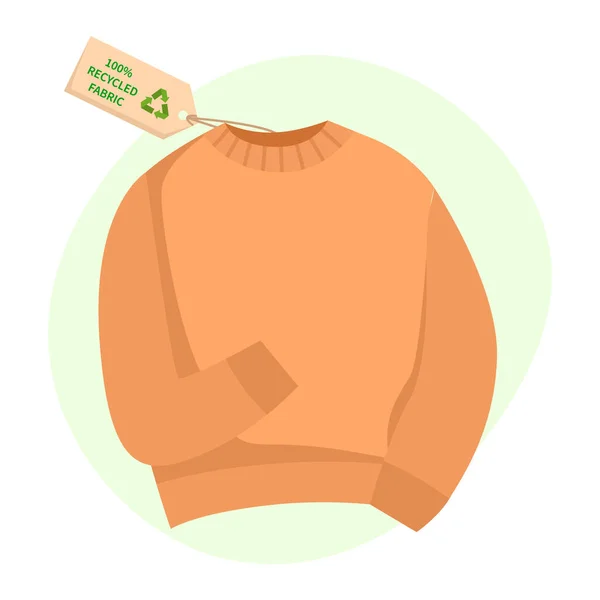 Ropa con etiqueta 100 tela reciclada, signo por ciento. Jersey con etiqueta ecológica — Vector de stock