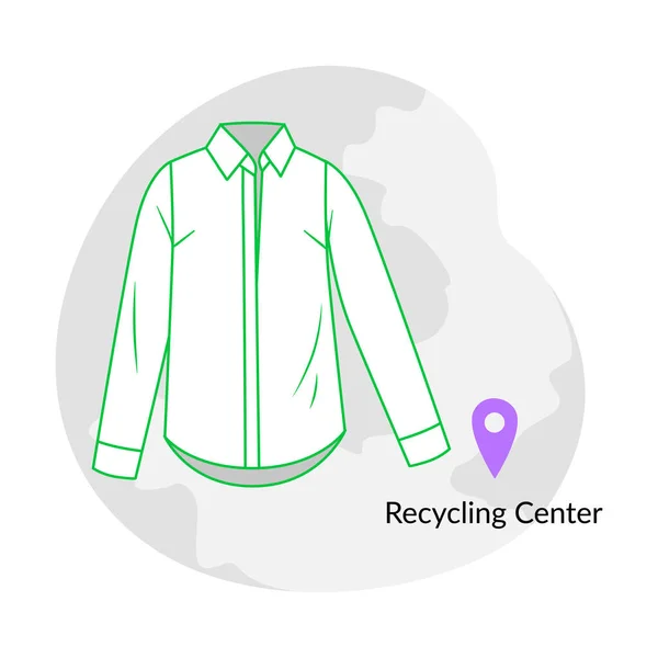 リサイクルセンター、衣料品の寄付は、マップ上でマーク。服のアイコン-白いシャツ。ベクトル — ストックベクタ