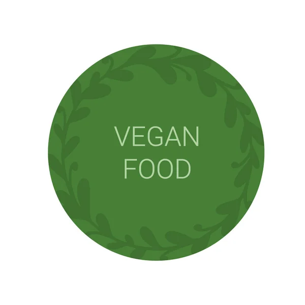 Etiqueta de comida vegana. Etiqueta ecológica de color verde redondo. Vector — Archivo Imágenes Vectoriales