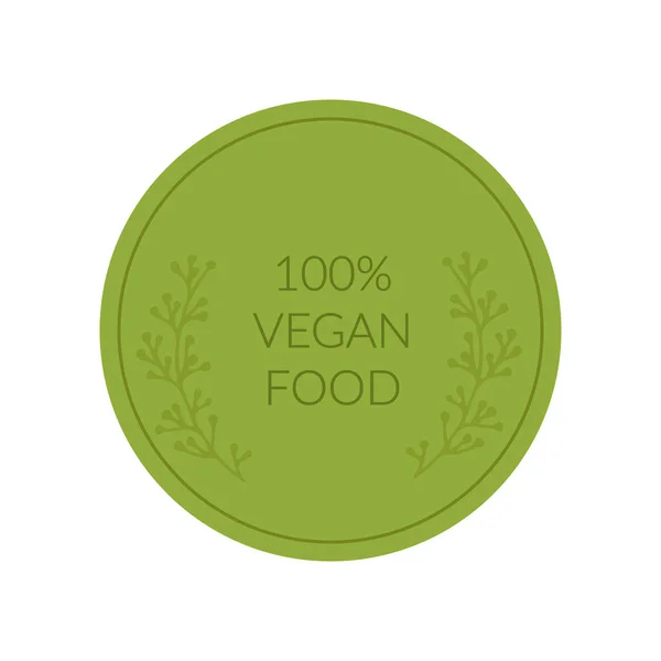 Etiqueta de comida vegana. Concepto ecológico. Signo redondo vectorial, pegatina — Archivo Imágenes Vectoriales