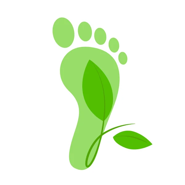 緑の枝を持つ緑の足跡アイコン。生態学的概念 — ストックベクタ