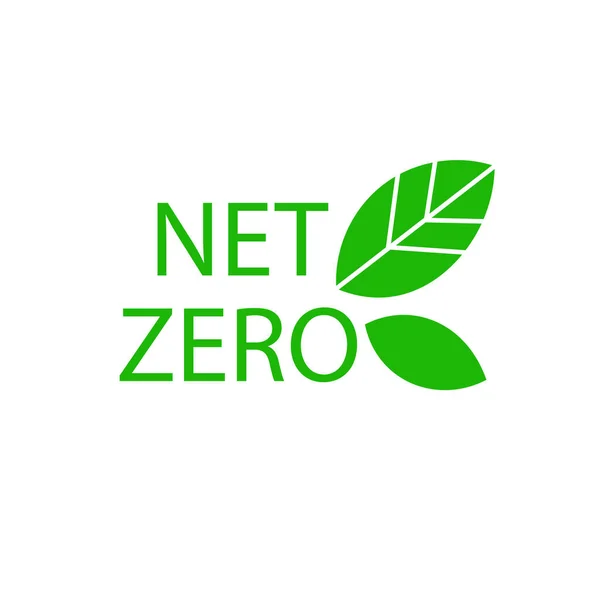 Etichetta zero netto, icona verde CO2 neutra. Eco amichevole segno isolato con foglie — Vettoriale Stock