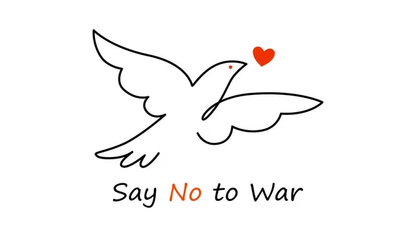 心臓と鳩のシンボル、ライン。戦争の概念にノーと言う。ウクライナでの戦争を止めなさい。ベクトル — ストックベクタ