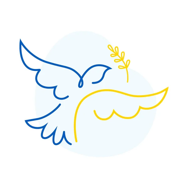 Лінійний голуб з гілкою в кольорах українського прапора. Плоска векторна ілюстрація — стоковий вектор