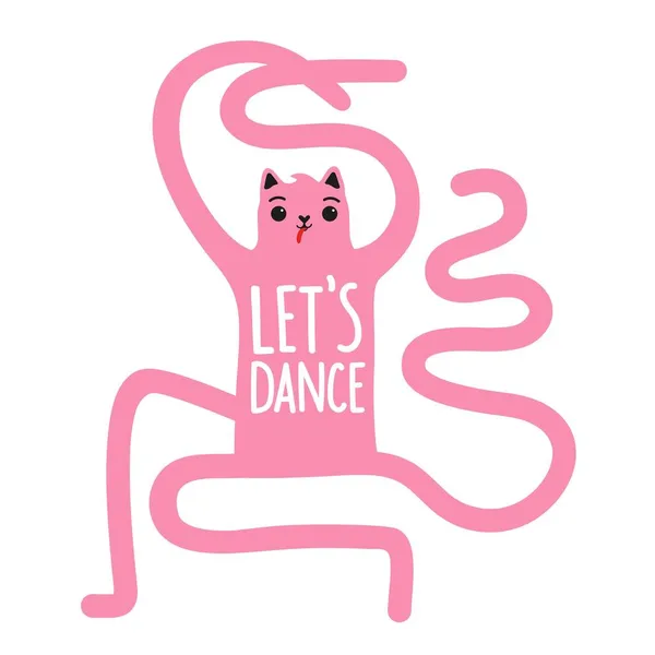 Ilustração Vetorial Com Gato Rosa Dançante Frase Lettering Vamos Dançar — Vetor de Stock