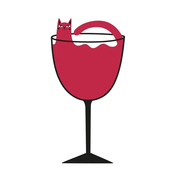 Εικονογράφηση Διάνυσμα Γάτα Ποτήρι Κρασιού Αστείο Σχέδιο Εκτύπωσης Οικόσιτο Ζώο — Διανυσματικό Αρχείο