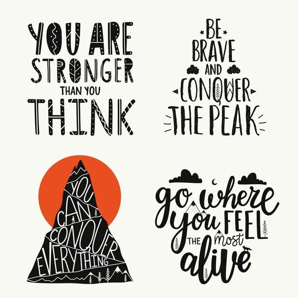 Vector Illustration Set Nature Elements Lettering Motivational Inspirational Quotes Typography — Stock Vector