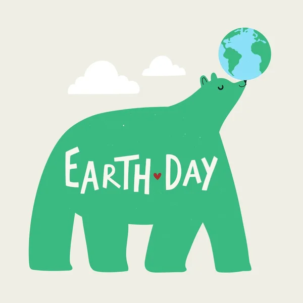 Εικονογράφηση Διάνυσμα Σφαίρα Πράσινη Αρκούδα Και Κείμενο Ημέρα Της Γης — Διανυσματικό Αρχείο
