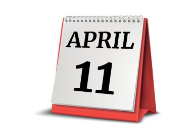 Takvim beyaz zemin üzerinde. 11 Nisan. illüstrasyon.