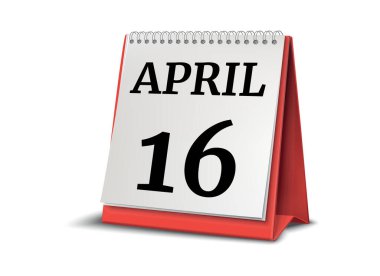 Takvim beyaz zemin üzerinde. 16 Nisan. illüstrasyon.