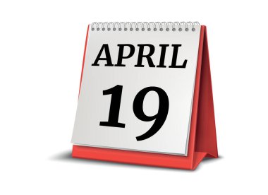 Takvim beyaz zemin üzerinde. 19 Nisan. illüstrasyon.
