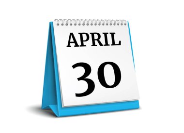 Takvim beyaz zemin üzerinde. 30 Nisan. illüstrasyon.