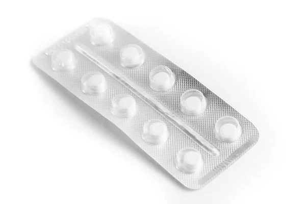 Close Couple White Pills Capsules Isolated White Background Selective Focus — Stock Photo, Image