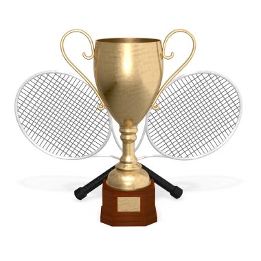Tenis raketleriyle kazanan kupa 3 boyutlu.