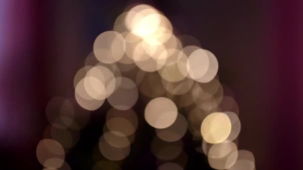 节日圣诞花环的灯火通明 色彩斑斓的灯光聚焦在深紫色的背景上 在黑暗中闪烁的花环灯 — 图库视频影像