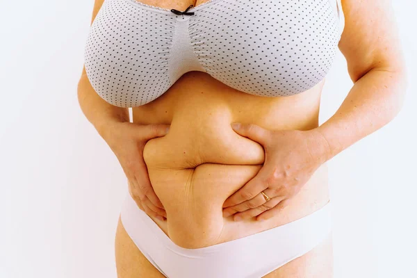 Size Woman Light Underwear Large Breast Size Stands White Wall — Foto de Stock