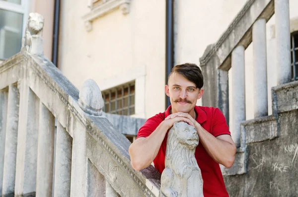 Koper Slovenia 2022 Young Happy Handsome Bearded Man Tourist Walking — 스톡 사진