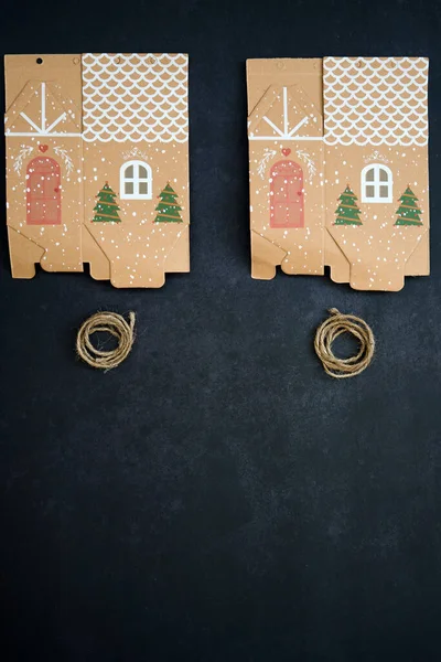Ručně Vyráběné Vánoční Dárkové Krabice Čokoládovými Bonbóny Nový Rok Diy — Stock fotografie