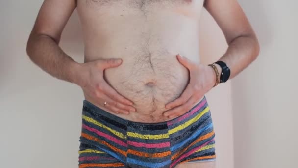 Homme Sous Vêtements Avec Gros Ventre Corps Masculin Surpoids Isolé — Video