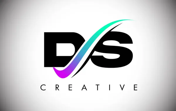 創造的なスウッシュ曲線と太字のフォントと鮮やかな色を持つDs文字のロゴ — ストックベクタ