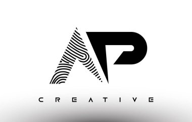 AP parmak izi zebra logosu tasarımı. Üzerinde parmak izi olan AP Logosu Yaratıcı Simge Vektörü