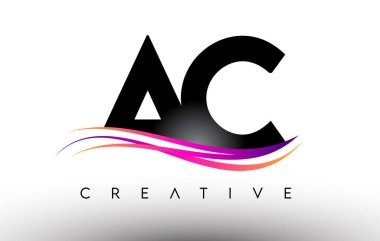 AC Logo Harf Tasarımı Simgesi. Renkli Yaratıcı Swoosh Çizgilerine sahip AC Harfleri