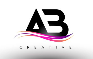 AB Logo Harf Tasarım Simgesi. Renkli Yaratıcı Swoosh Çizgilerine sahip AB Harfleri