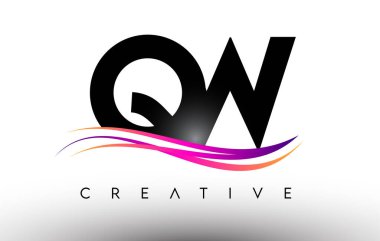QW Logo Harf Tasarımı Simgesi. Renkli Yaratıcı Swoosh Satırlı QW Harfleri