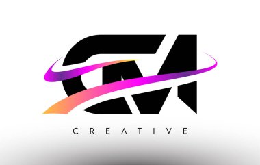 CM Logo Harf Tasarımı Simgesi. Renkli Yaratıcı Swoosh Satırlı CM Harfleri