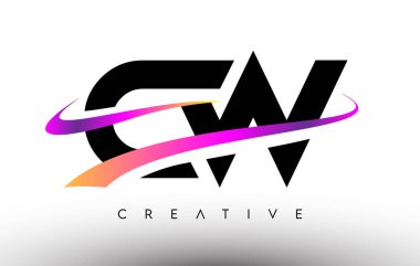 CW Logo Harf Tasarımı Simgesi. Renkli Yaratıcı Swoosh Satırlı CW Harfleri