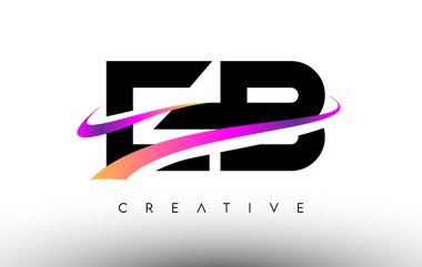 EB Logo Harf Tasarımı Simgesi. Renkli Yaratıcı Swoosh Satırlı EB Harfleri