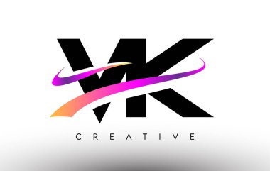 VK Logo Harf Tasarımı Simgesi. Renkli Yaratıcı Swoosh Satırlı VK Harfleri