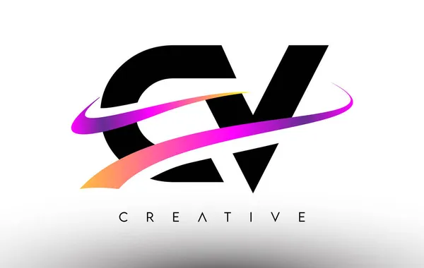 Εικονίδιο Σχεδίασης Επιστολών Logo Βιογραφικά Γράμματα Πολύχρωμες Δημιουργικές Γραμμές Swoosh — Διανυσματικό Αρχείο