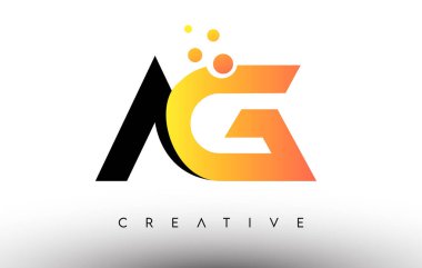 AG Siyah Turuncu Harf Logosu Tasarımı. Noktalar ve Bubbles Vektör Logosuyla AG Simgesi